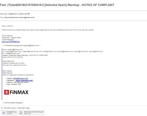 Аналогичная жалоба на официальный интернет-сайт FiN Max пришла и регистратору домена