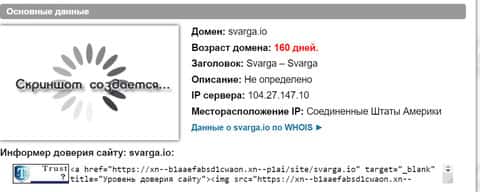 Возраст домена ФОРЕКС дилинговой конторы Svarga IO, исходя из инфы, которая получена на интернет-портале doverievseti rf